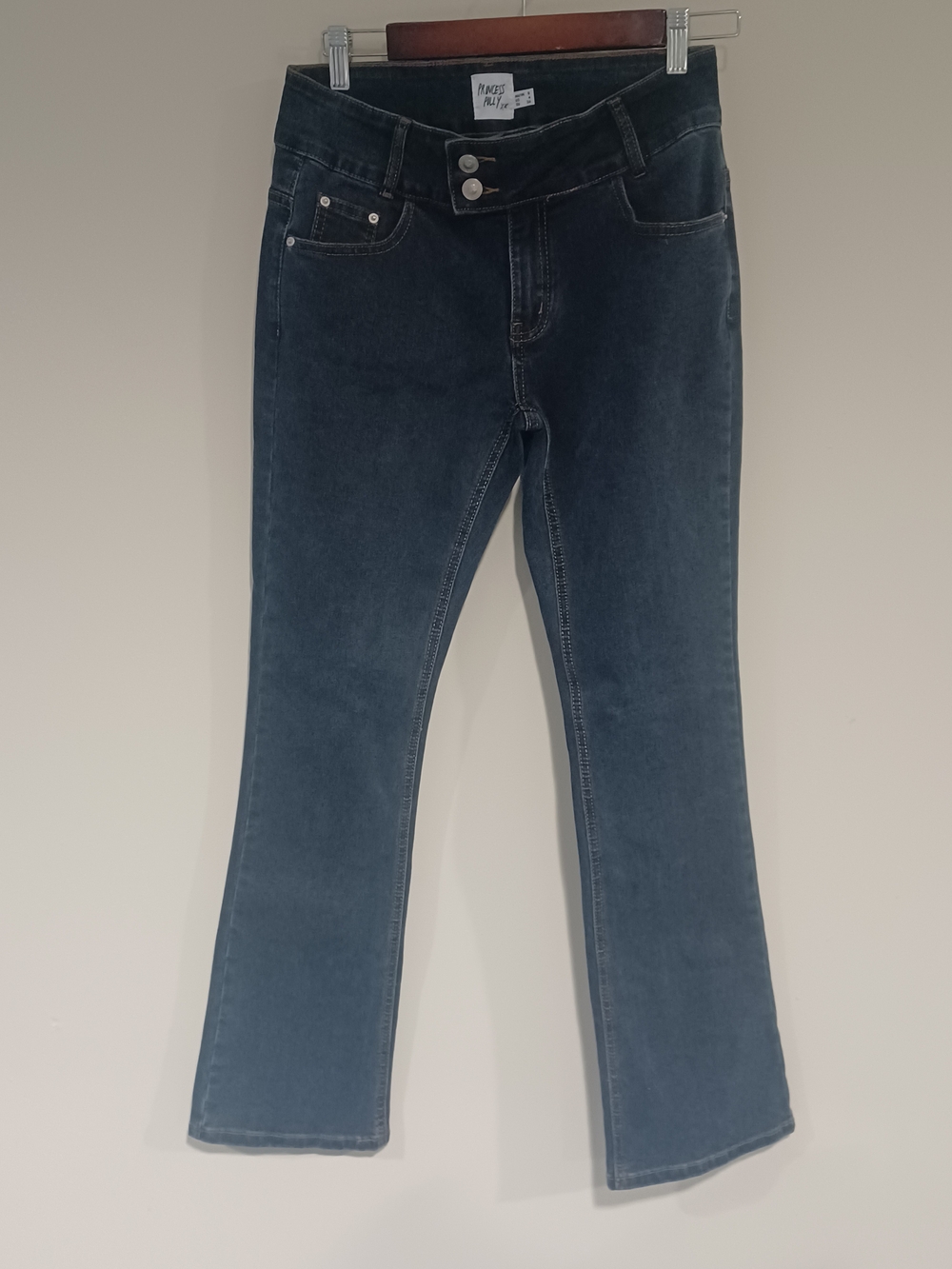 Princess Polly Slow Ride Mid Rise Bootleg Belted Jeans Dark Blue Wash